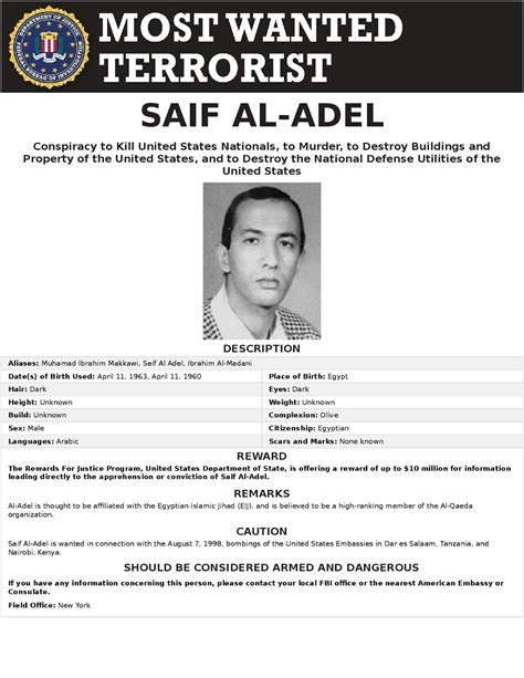 Kenneth Rijock's Financial Crime Blog: SAIF AL-ADEL - WANTED FOR US EMBASSY BOMBINGS - AQ MEMBER