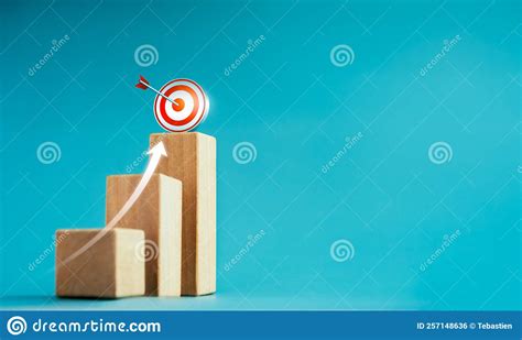 Shining Rise Up Arrow Shoot Up Towards the Goal, 3d Target Icon on the Top of Wooden Cube Blocks ...