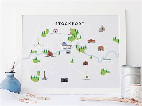 Stockport Map Illustrated Map of Stockport Print / Travel Gifts / Gifts ...