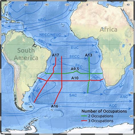 Map of the study region in the South Atlantic Ocean. The colored lines ...