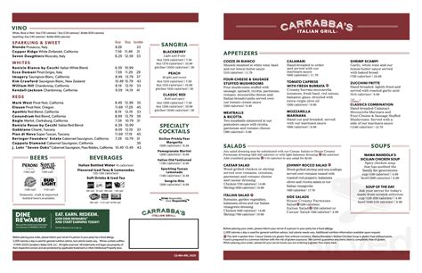 Carrabba's Italian Grill menu in Scottsdale, Arizona, USA