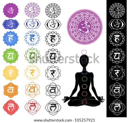 Man Silhouette In Yoga Position With The Symbols Of Seven Chakras Stock Vector Illustration ...