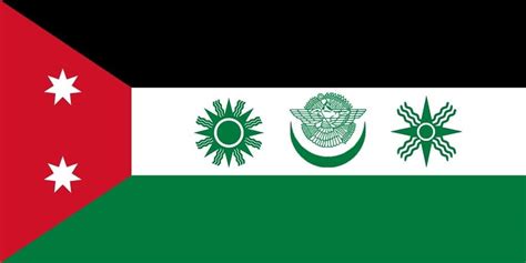 Flag of the Kingdom of Iraq with symbols of four of the seven great ...