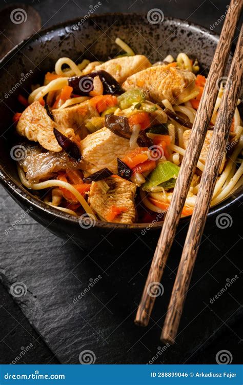 Fried Noodles with Chicken and Vegetables Stock Photo - Image of fried ...