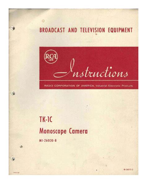 RCA TK-1C MONOSCOPE CAMERA MANUAL Service Manual download, schematics, eeprom, repair info for ...