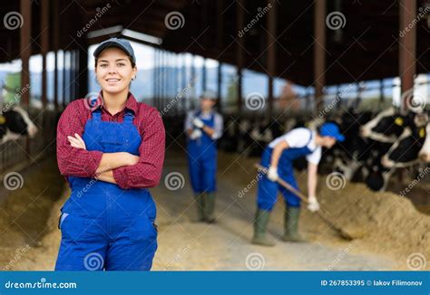 Farmer Woman Stands at Cow Farm Stock Image - Image of successful, german: 267853395