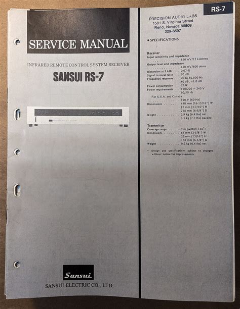 Sansui RS-7 Receiver Service Manual *Original* – Vintage Audio Store - Vintage Service Manuals ...