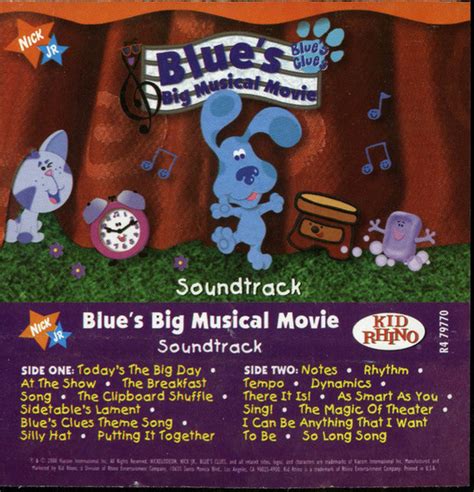 Blue's Clues Blue's Big Musical Movie Soundtrack (2000, Dolby B, Digalog®, Cassette) | Discogs