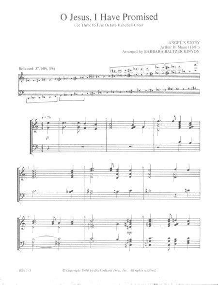 O Jesus, I Have Promised By Barbara Kinyon - Handbell Part Sheet Music For 3-5 Octave Handbells ...