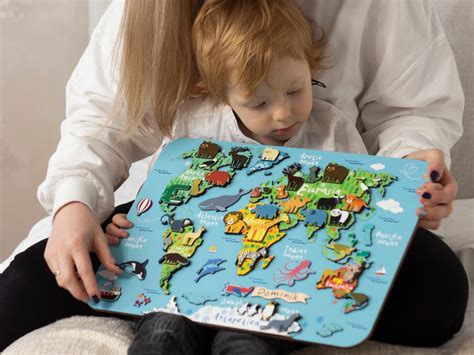 World map puzzle for kids Wooden puzzle Montessori learning | Etsy