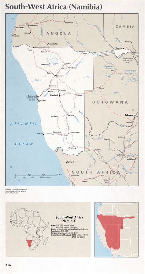 Map of South-West Africa (Namibia) (2-42) | Africa (Maps of the World's ...