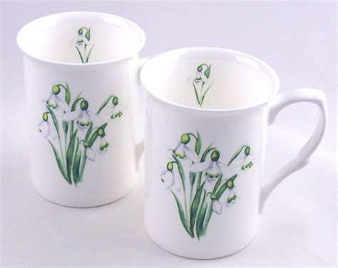 Amazon.com | Fine English Bone China Mugs - Set of Two - Snowdrop ...