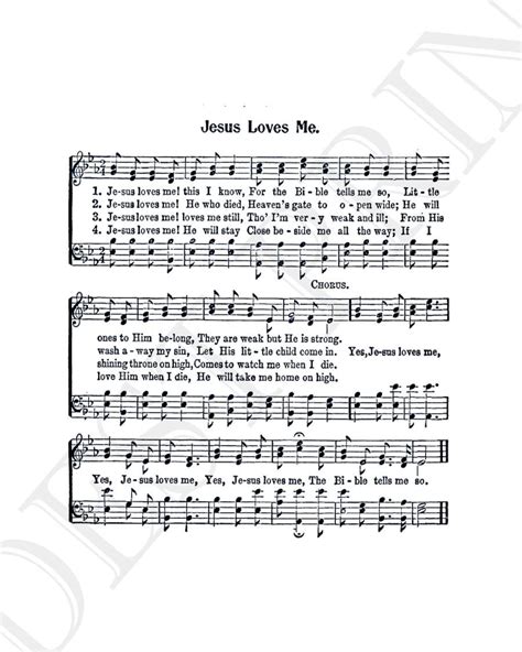 Jesus Loves Me Hymn Lyrics Hymnal Sheet Sheet Music Home Decor Inspirational Art Gift Instant ...