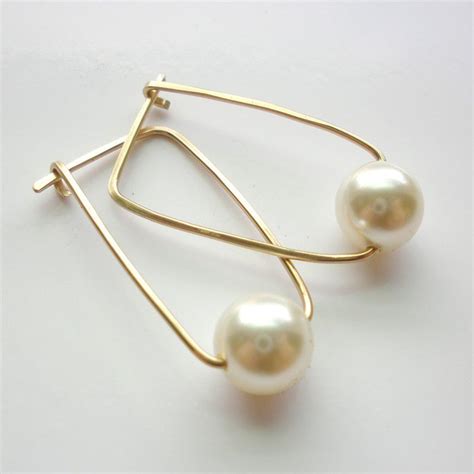 Ivory Pearl 14K gold fill hoop earrings, Swarovski Crystal Pearl Hoops - Steph Stargell