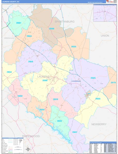 Laurens County, SC Wall Map Color Cast Style by MarketMAPS - MapSales