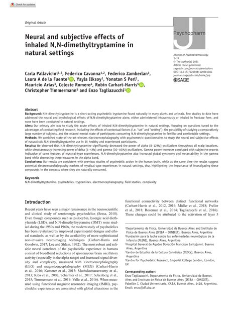 (PDF) Neural and subjective effects of inhaled N,N-dimethyltryptamine in natural settings