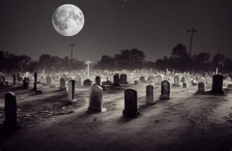 Premium Photo | Cemetery at night on a full moon, terror, fear