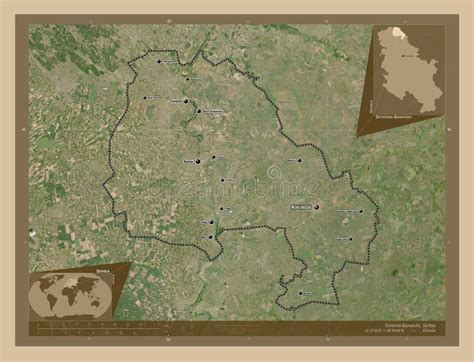 Severno-Banatski, Serbia. Low-res Satellite. Labelled Points of Stock Illustration ...