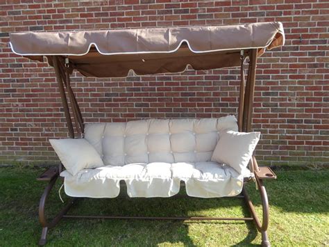 3 Seater Garden Swing Seat With Cushions - Brown and Beige Swing Bed - Adjustable Canopy: Amazon ...