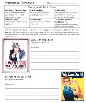 Propaganda Techniques Worksheet by The Wright Ladies | TpT