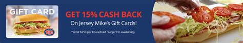 Buy Jersey Mike's Gift Cards | Receive up to 4.50% Cash Back