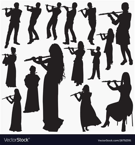 Playing flute silhouettes Royalty Free Vector Image