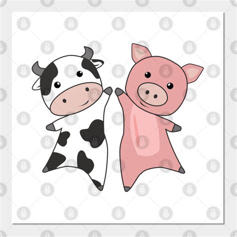 Pig Cow Piggy Cute Farm Animals by bebu-merch