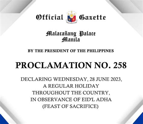 Palace declares June 28 a regular holiday for Eid'l Adha | The Manila Times