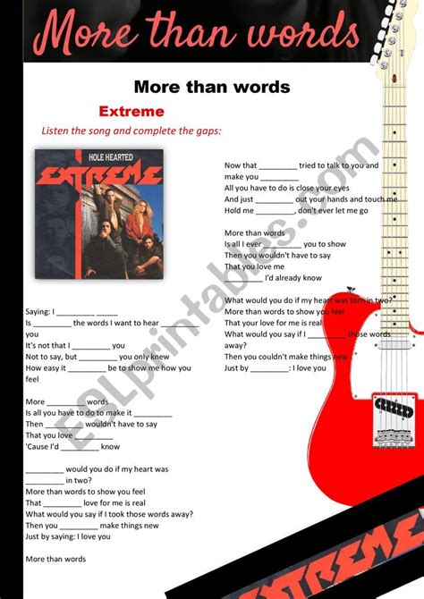 More than words song activity - ESL worksheet by Teacher Jane Oliveira