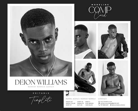 Male Model Comp Card / Canva Template / Actor, Men's Fashion Model Zed Card / Model Portfolio ...