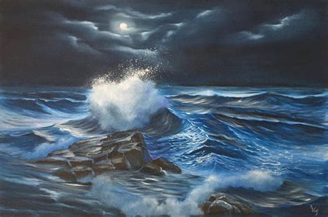 Moon Over Ocean Painting at PaintingValley.com | Explore collection of ...