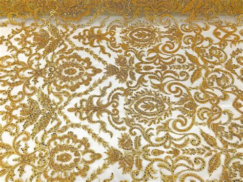 Gold Embroidered & Heavily Beaded Lace Fabric Available By The | Etsy