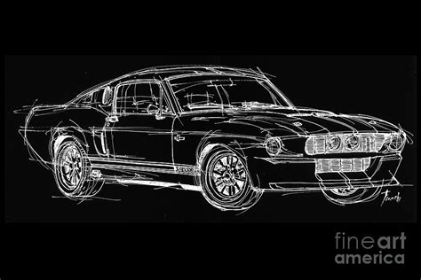 White line black background classic car original handmade drawing ...