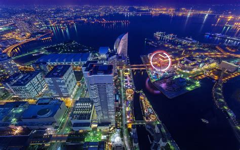 Aerial photo of city, cityscape, ferris wheel, Japan, aerial view HD ...