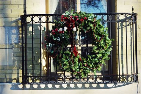 Christmas Wreath on Balcony Stock Image - Image of architecture ...