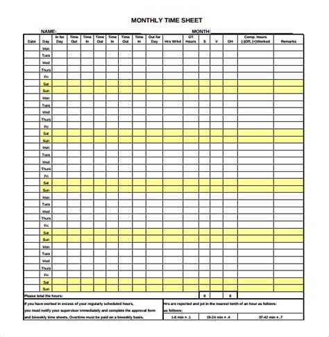 26+ Monthly Timesheet Templates - Free Sample, Example Format Download