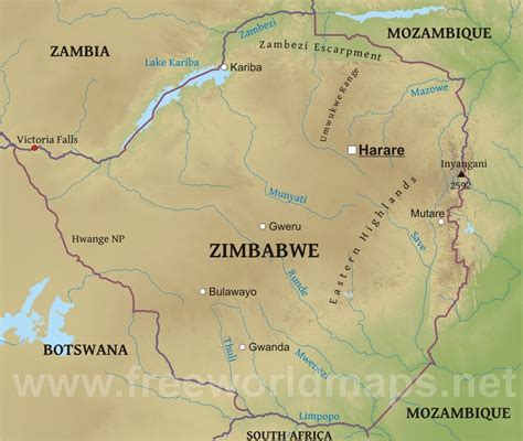 Zimbabwe Physical Map