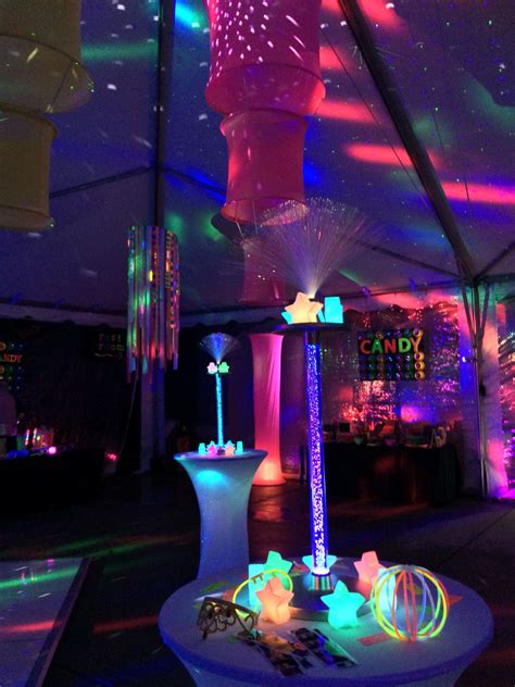 Color-changing centerpieces topped off with some fiber optics | Neon party, 16th birthday party ...