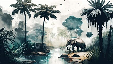 Wallpaper Mural - Tropical jungle in watercolor style - Photo Wallpaper