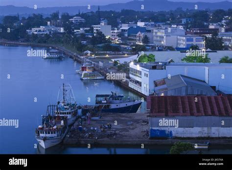 Vanuatu, Efate Island, Port Vila, Port Vila elevated town view, Evening Stock Photo - Alamy