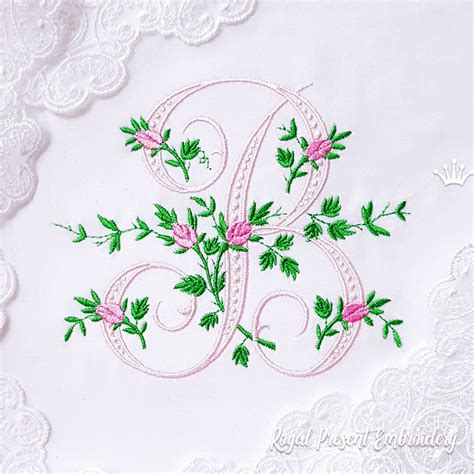 Monogram B with roses Machine Embroidery Design | Royal Present Embroidery | machine embroidery ...