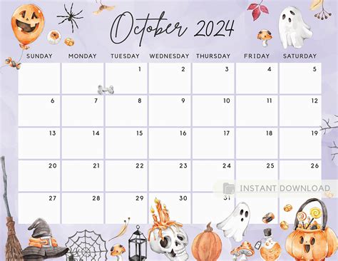 Fillable October 2024 Calendar, Halloween Fun Spooky Party Night Print – Visley Printables