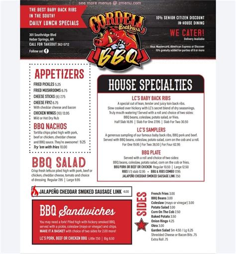 Menu at Brothers BBQ, Heber Springs