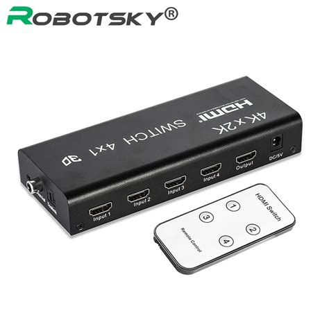 4x1 4 Ports HDMI Switch with Remote and Audio Toslink Coaxial Audio Output 4 Input with 1 Output ...