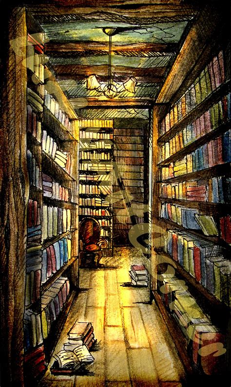 Library Illustration | Abandoned library, Library drawing, Book illustration art