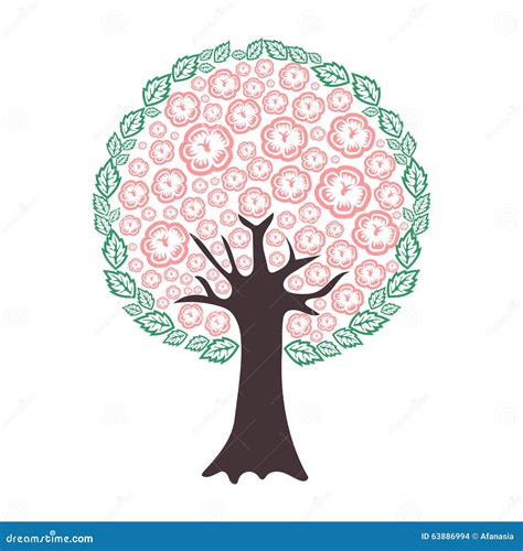 Blossom Tree Isolated on White Background. Stock Vector - Illustration ...