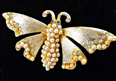 Art Deco Butterfly Brooch-Pin LEDO Gold Pearl by RenaissanceFair