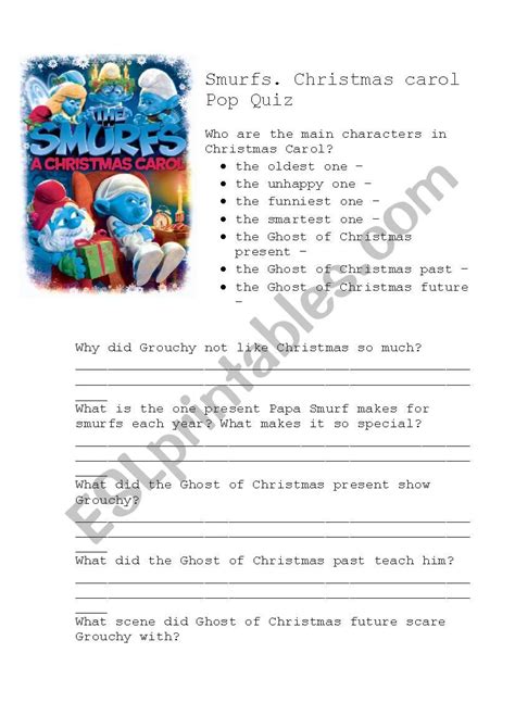 Smurfs. Christmas Carol - Quiz - ESL worksheet by Summer_