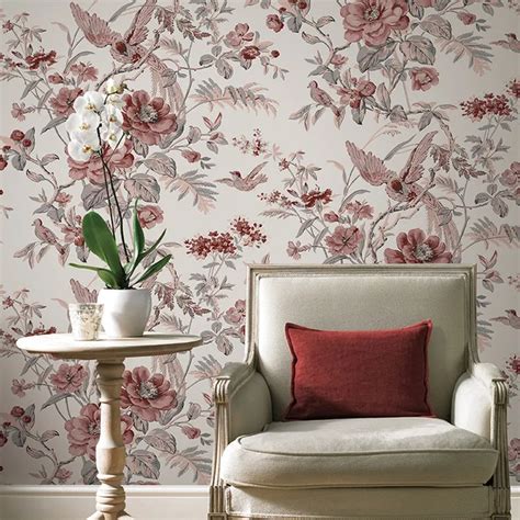 Red Vintage Birds And Flowers Wallpaper Chinese Floral Wallpaper For ...