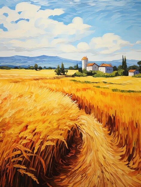 Premium AI Image | a painting of a wheat field